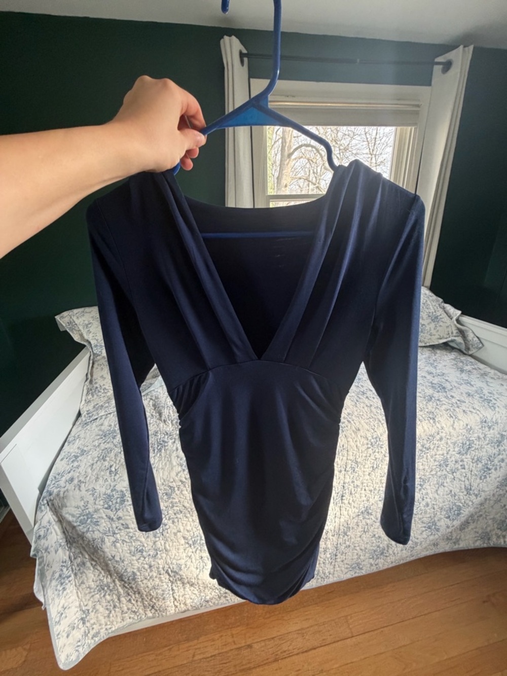 Classic Navy Long-Sleeve V-Neck Dress